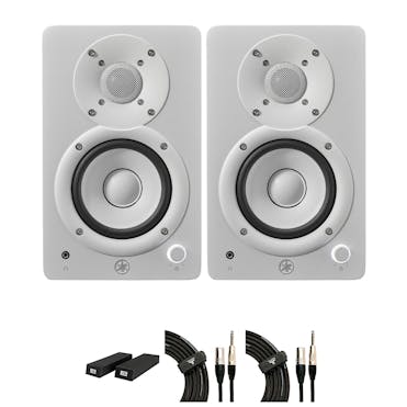 Yamaha HS4 Studio Monitors in White (Pair) bundle with foam pads and cables