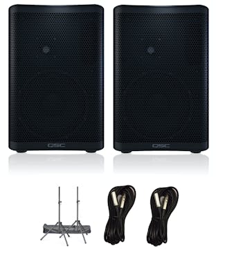 QSC Audio CP8 1000w Powered 8" Speaker Bundle with Stands & Cables