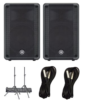 Yamaha DBR12 PA Speaker Bundle with Cables and Speaker Stands with Bag