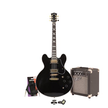 EastCoast G35 Gloss Black Semi-Hollow Electric Guitar Starter Pack with 10W Amp & Accessories