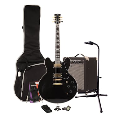 EastCoast G35 Gloss Black Semi-Hollow Electric Guitar Starter Pack with 35W Amp & Accessories