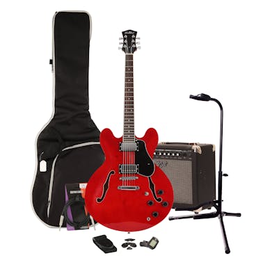 EastCoast G35 Semi-Hollow Cherry Red Electric Guitar Starter Pack with with 15W Amp & Accessories