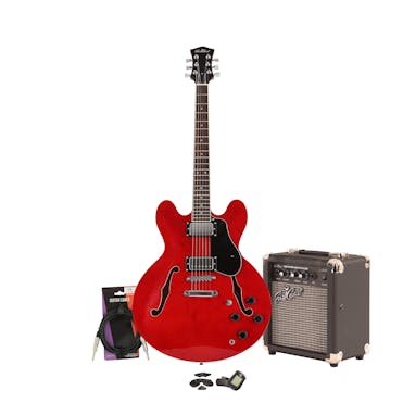 EastCoast G35 Semi-Hollow Cherry Red Electric Guitar Starter Pack with 10W Amp & Accessories