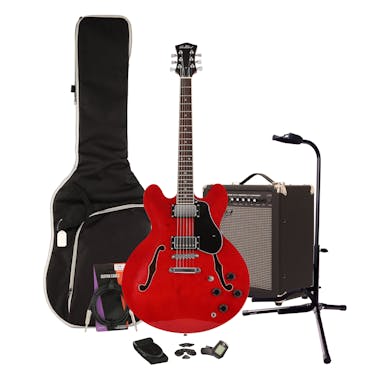 EastCoast G35 Semi-Hollow Cherry Red Electric Guitar Starter Pack with 35W Amp & Accessories