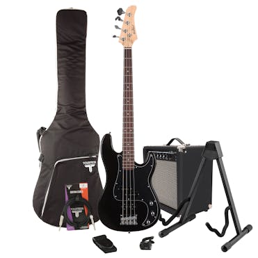 EastCoast PJ4 Black Bass Guitar Starter Pack with 25W Amp & Accessories