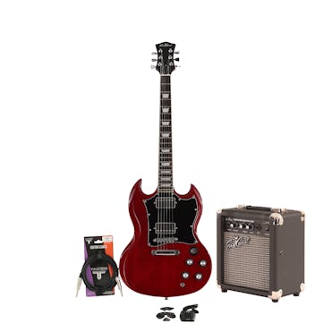 EastCoast GS10 Cherry Electric Guitar Starter Pack with 10W Amp and Accessories