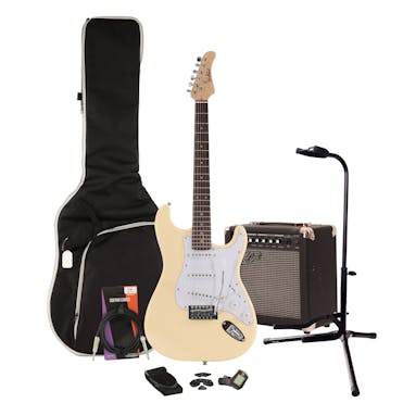 EastCoast ST1 Vintage White Electric Guitar Starter Pack with 15W Amp & Accessories