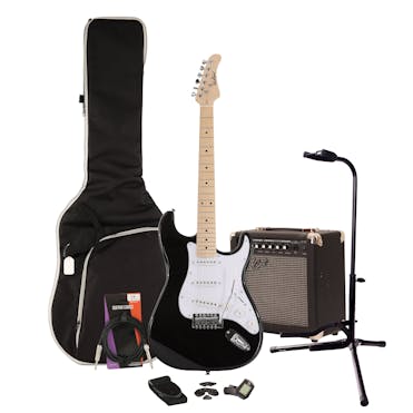 EastCoast ST1 Black Electric Guitar Starter Pack with 15W Amp & Accessories