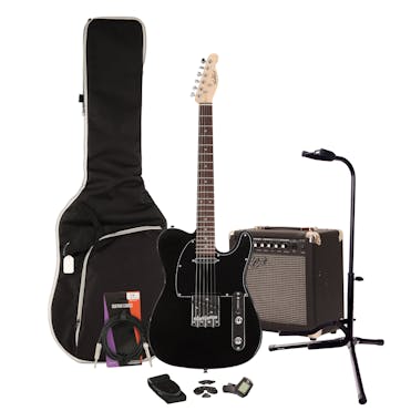 EastCoast T1 Black Electric Guitar Starter Pack with 15W Amp & Accessories