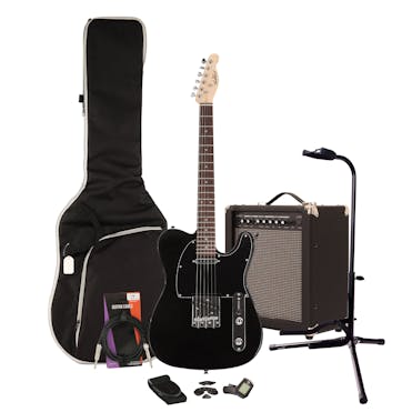EastCoast T1 Black Electric Guitar Starter Pack with 35W Amp & Accessories