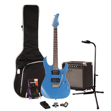 EastCoast HM1 Metallic Blue Electric Guitar Starter Pack with 15W Amp & Accessories