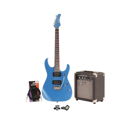 EastCoast HM1 Metallic Blue Electric Guitar Starter Pack with 10W Amp & Accessories