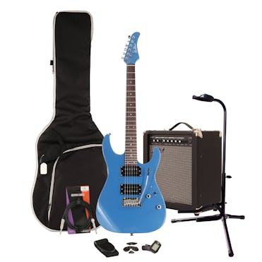 EastCoast HM1 Metallic Blue Electric Guitar Starter Pack with 35W Amp & Accessories