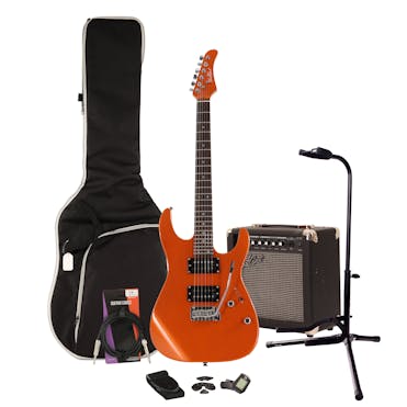EastCoast HM1 Metallic Orange Electric Guitar Starter Pack with 15W Amp & Accessories