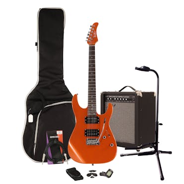 EastCoast HM1 Metallic Orange Electric Guitar Starter Pack with 35W Amp & Accessories