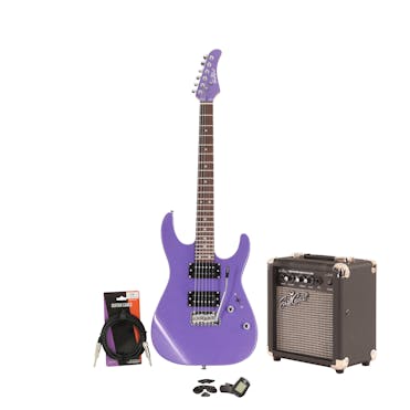EastCoast HM1 Metallic Purple Electric Guitar Starter Pack with 10W Amp & Accessories