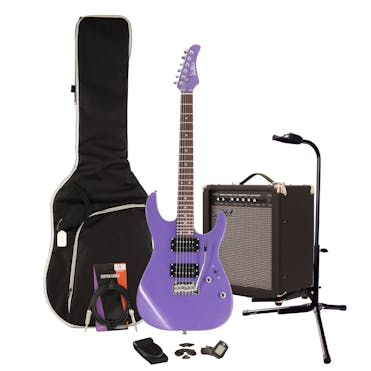 EastCoast HM1 Metallic Purple Electric Guitar Starter Pack with 35W Amp & Accessories