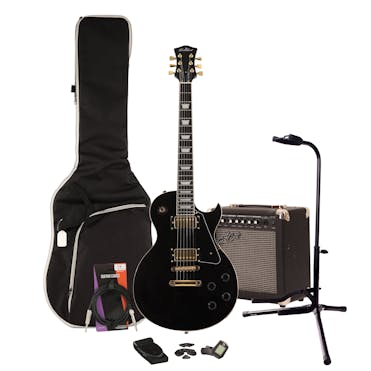 EastCoast L1 Black Electric Guitar Starter Pack with 15W Amp & Accessories