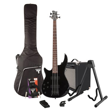 EastCoast MB4 Modern Left Handed Black Bass Guitar Starter Pack with 25W Amp & Accessories