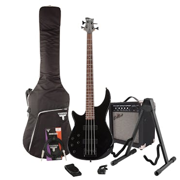 EastCoast MB4 Modern Left Handed Black Bass Guitar Starter Pack with 15W Amp & Accessories