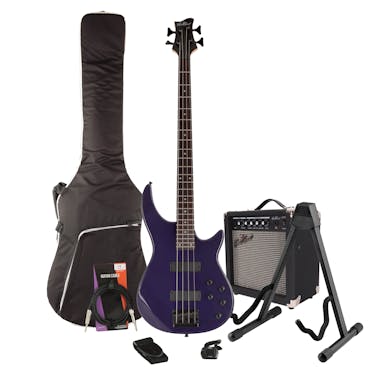 EastCoast MB4 Modern Purple Bass Guitar Starter Pack with 15W Amp & Accessories