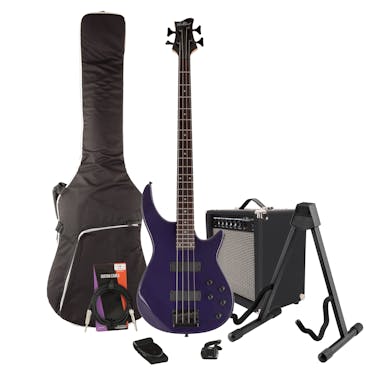 EastCoast MB4 Modern Purple Bass Guitar Starter Pack with 25W Amp & Accessories