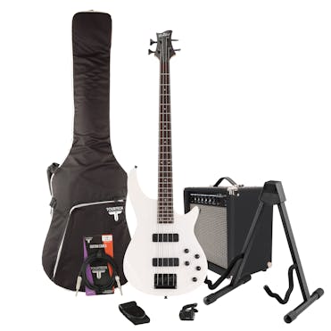 EastCoast MB4 Modern Pearl White Bass Guitar Starter Pack with 25W Amp & Accessories
