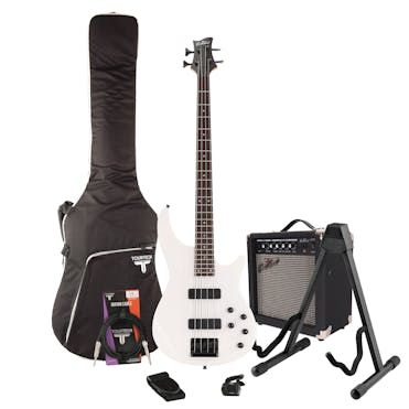 EastCoast MB4 Modern Pearl White Bass Guitar Starter Pack with 15W Amp & Accessories