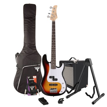 EastCoast PJ4 Sunburst Bass Guitar Starter Pack with 25W Amp & Accessories