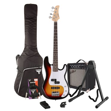EastCoast PJ4 Sunburst Bass Guitar Starter Pack with 15W Amp & Accessories
