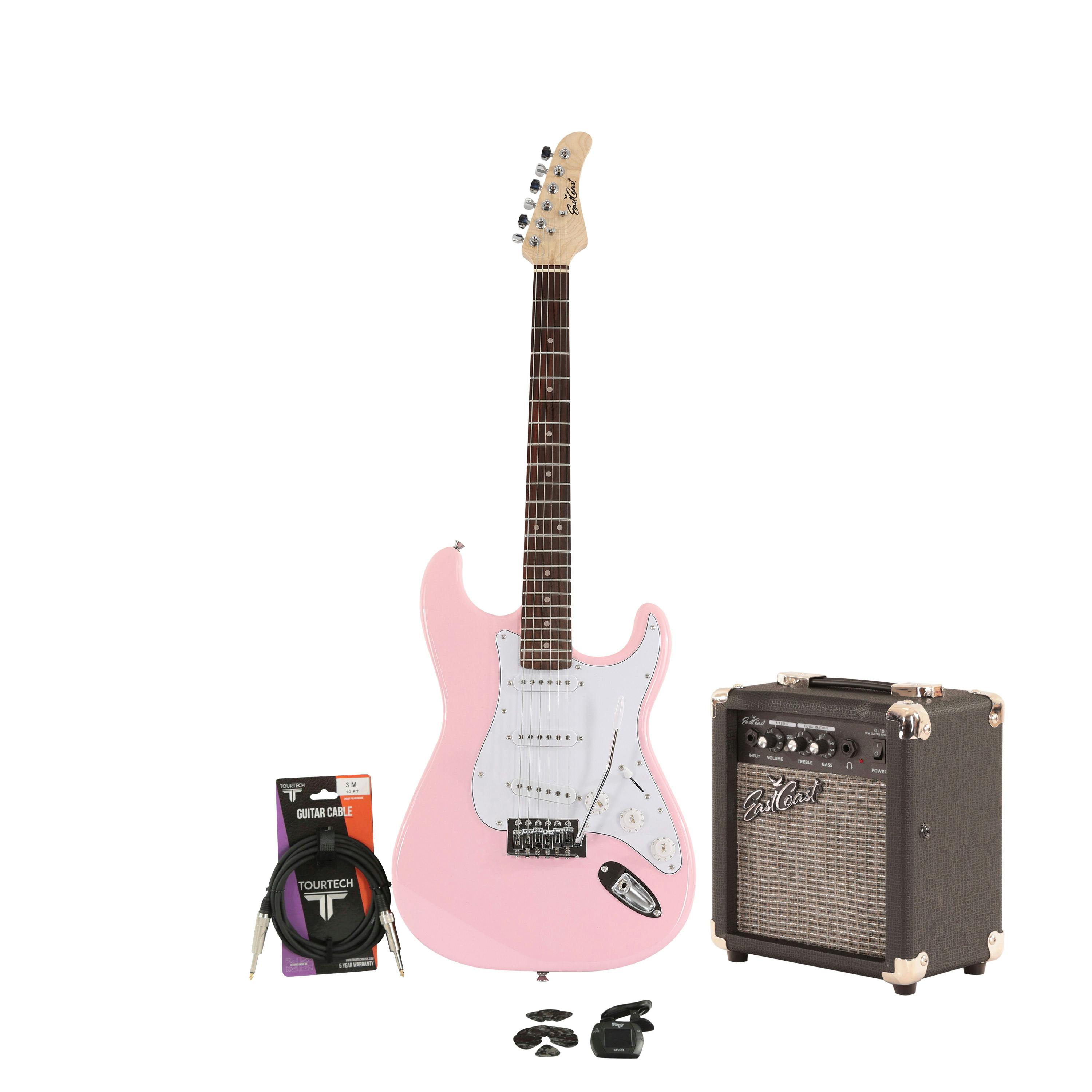 EastCoast ST1 Shell Pink Electric Guitar Starter Pack with 10W Amp &amp; Accessories