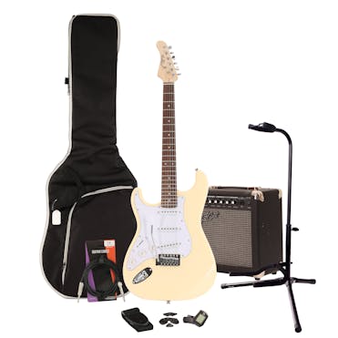 EastCoast ST1 Vintage White Left Handed Electric Guitar Starter Pack with 15W Amp & Accessories