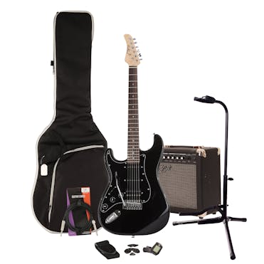 EastCoast ST2 Black Metallic Left Handed Electric Guitar Starter Pack with 15W Amp & Accessories