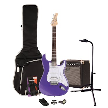 EastCoast ST2 Purple Metallic Electric Guitar Starter Pack with 15W Amp & Accessories
