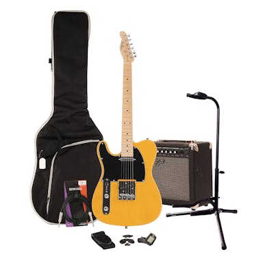 EastCoast T1 Butterscotch Left Handed Electric Guitar Starter Pack with 15W Amp & Accessories