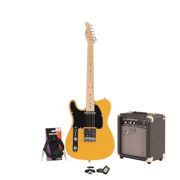EastCoast T1 Butterscotch Left Hand Electric Guitar Starter Pack with 10W Amp & Accessories