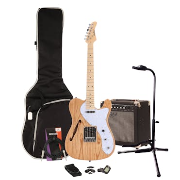 EastCoast T1 Thinline Natural Electric Guitar Starter Pack with 15W Amp & Accessories