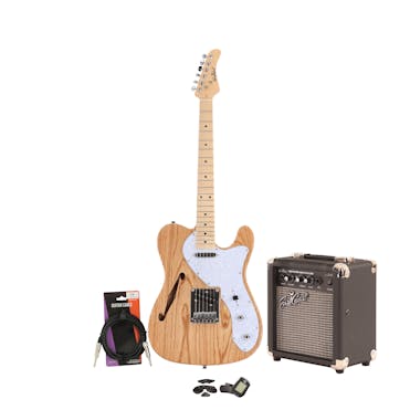 EastCoast T1 Thinline Natural Electric Guitar Starter Pack with 10W Amp & Accessories