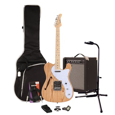 EastCoast T1 Thinline Natural Electric Guitar Starter Pack with 35W Amp & Accessories