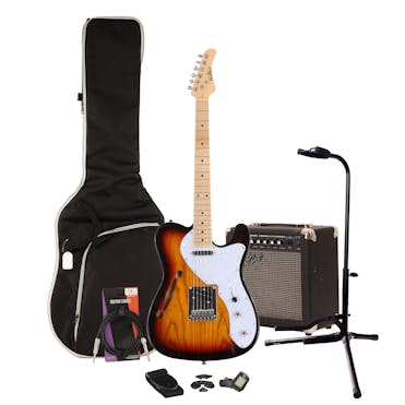 EastCoast T1 Thinline Sunburst Electric Guitar Starter Pack with 15W Amp & Accessories