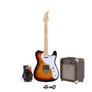 EastCoast T1 Thinline Sunburst Electric Guitar Starter Pack with 10W Amp & Accessories