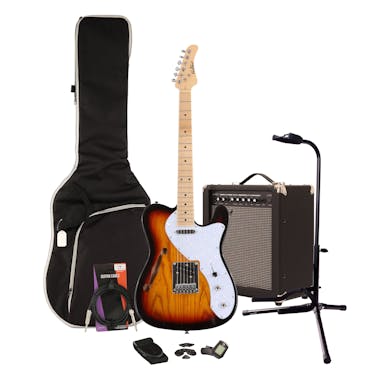 EastCoast T1 Thinline Sunburst Electric Guitar Starter Pack with 35W Amp & Accessories