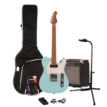 EastCoast TL Deluxe Pale Blue Electric Guitar Starter Pack with 15W Amp & Accessories