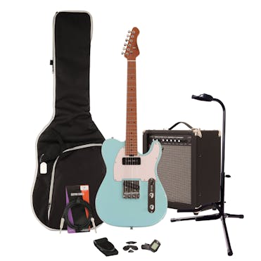 EastCoast TL Deluxe Pale Blue Electric Guitar Starter Pack with 35W Amp & Accessories