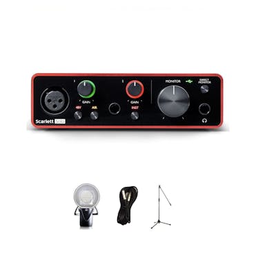 Focusrite Scarlett Solo Bundle with Aston Element, Mic Stand and XLR Cable