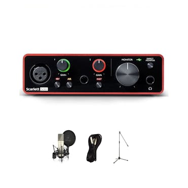 Focusrite Scarlett Solo Bundle with Behringer TM1, Mic Stand and XLR Cable
