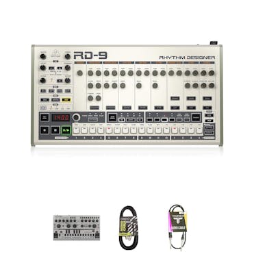 Behringer RD-9 & TD-3 Modded in Silver with Midi Cable and Pair of Jack Cables