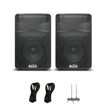 Alto TX308 PA Speaker Bundle with Cables, Speaker Stands and Bag