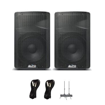 Alto TX310 PA Speaker Bundle with Cables, Speaker Stands and Bags