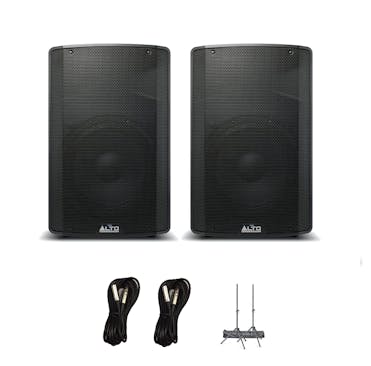 Alto TX312 PA Speaker Bundle with Cables, Speaker Stands and Bag